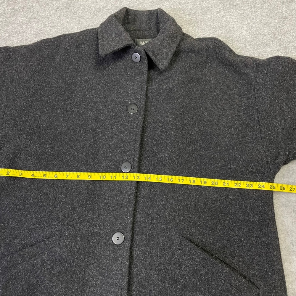 Vintage Eileen Fisher Charcoal Gray 100% Wool Long Duster Coat Large 90s - Picture 14 of 16